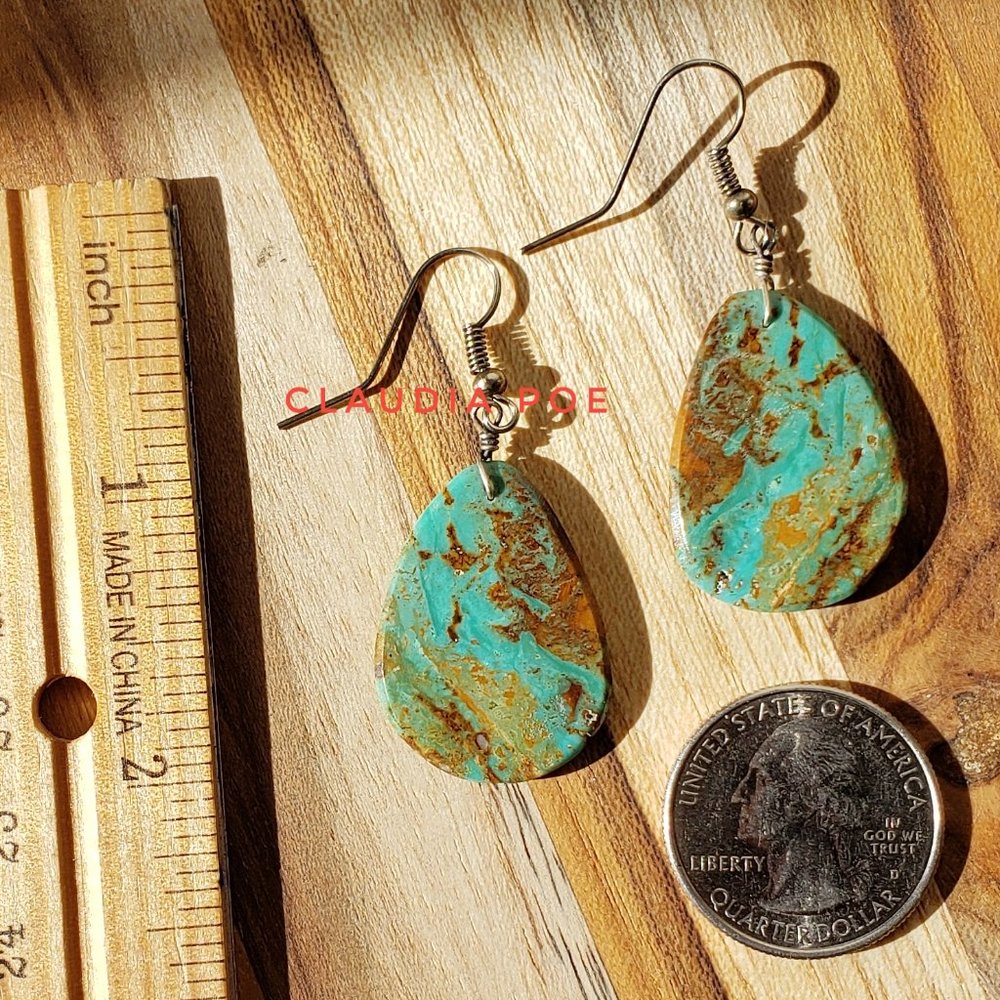 Handmade Turquoise Slab Earrings with .925 Sterling Silver Ear Wires
